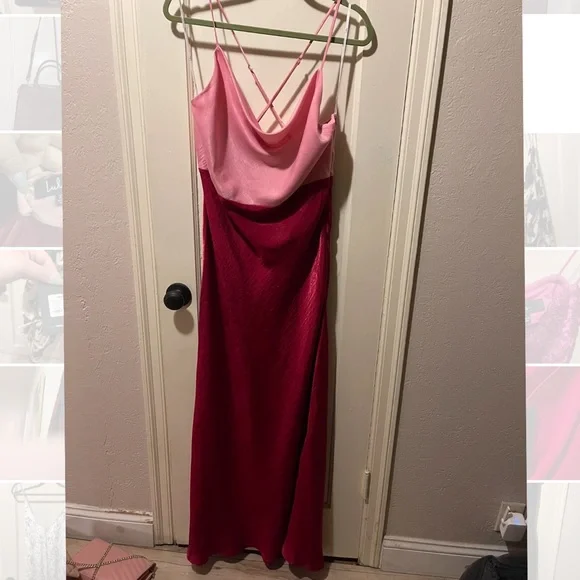 open lace back dress BCBGeneration Red and Pink Color Block Tiered Dress